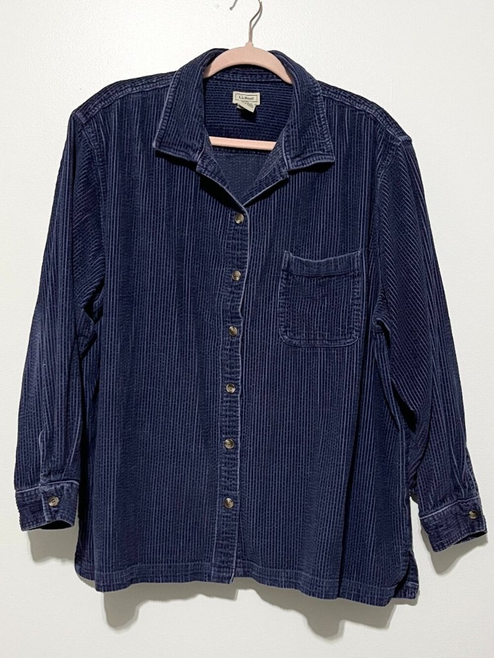 LL Bean Womens Wide Wale Button Up Shirt Shacket 2X Blue Country Heritage Chore